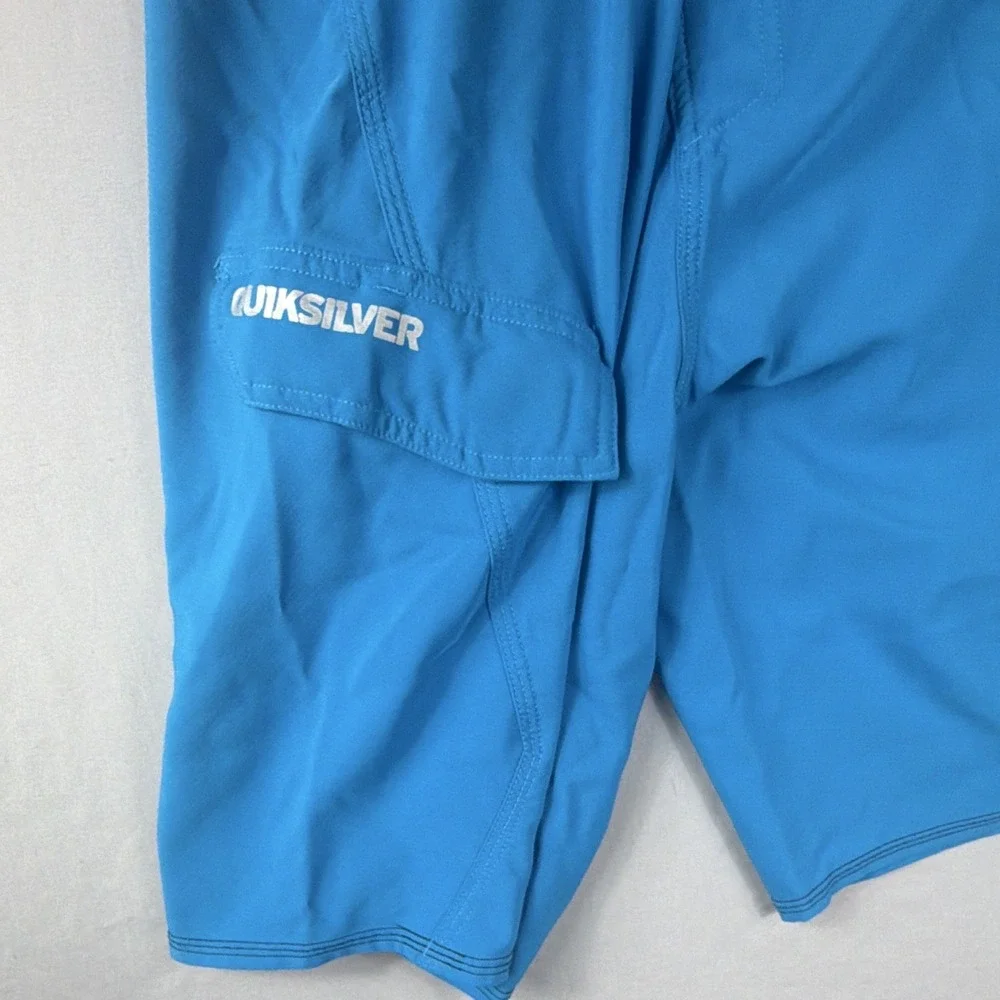 Quilksilver Swim Trunks board shorts, blue, cargo pocket, drawstring, men's 34